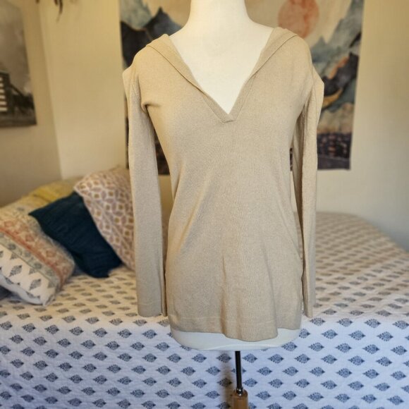 BCBGMAXAZRIA 100% Cashmere Hoodie Sweater XS Beige Tan Pullover Long Sleeve Soft - Picture 3 of 16